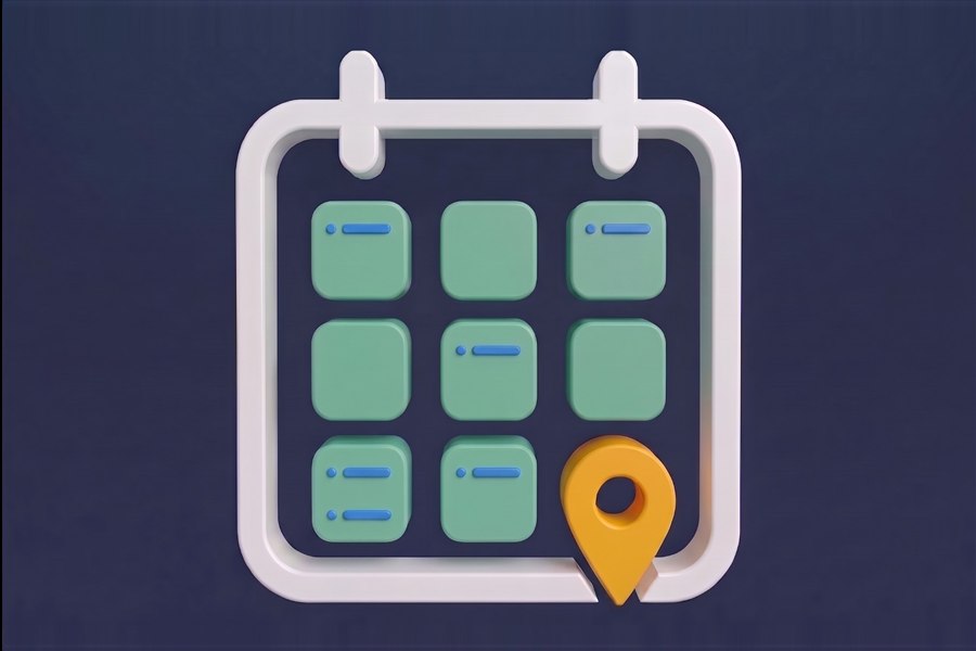 A calendar grid with a location pin marking the day that matters